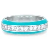 Turquoise Enamel And Lab Created White Sapphire Stack Band In Sterling Silver