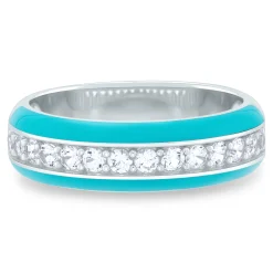 Turquoise Enamel And Lab Created White Sapphire Stack Band In Sterling Silver