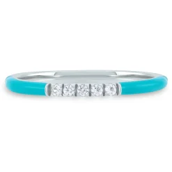 Turquoise Enamel And Lab Created White Sapphire Stack Ring In Sterling Silver