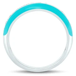 Turquoise Enamel And Lab Created White Sapphire Stack Band In Sterling Silver