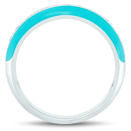 Turquoise Enamel And Lab Created White Sapphire Stack Band In Sterling Silver