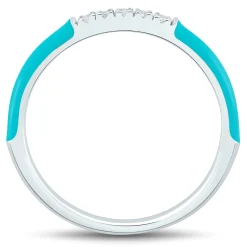 Turquoise Enamel And Lab Created White Sapphire Stack Ring In Sterling Silver