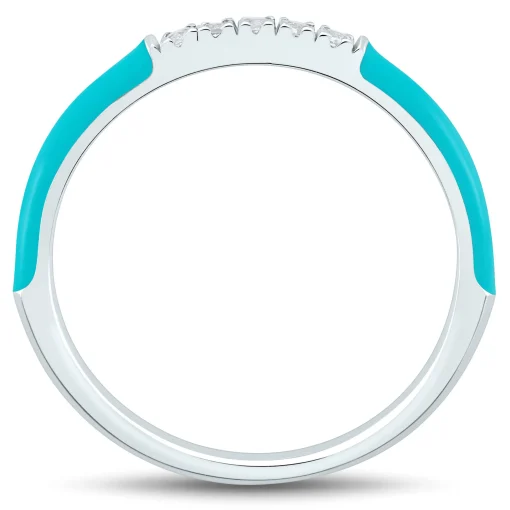 Turquoise Enamel And Lab Created White Sapphire Stack Ring In Sterling Silver