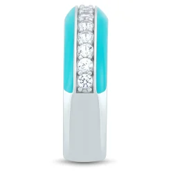 Turquoise Enamel And Lab Created White Sapphire Stack Band In Sterling Silver