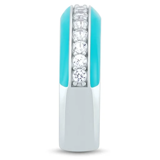 Turquoise Enamel And Lab Created White Sapphire Stack Band In Sterling Silver