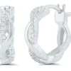 Twisted Hoop Earrings With Diamond Accents In Sterling Silver
