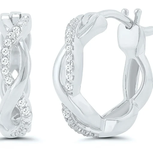 Twisted Hoop Earrings With Diamond Accents In Sterling Silver