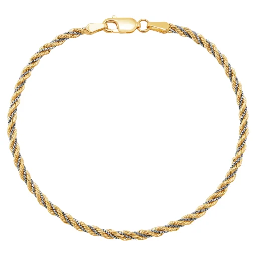 Twisted Rope Chain Bracelet In 10K Yellow And White Gold
