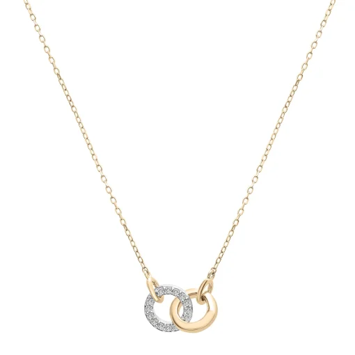 Two-Tone Diamond Linked Circle Necklace In 14K White And Yellow Gold (1/10 Ct. Tw.)