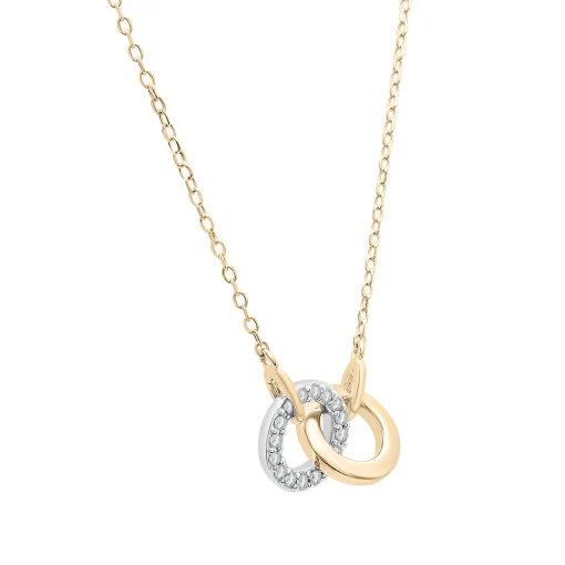 Two-Tone Diamond Linked Circle Necklace In 14K White And Yellow Gold (1/10 Ct. Tw.)