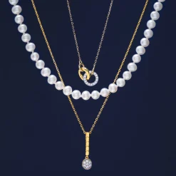 Two-Tone Diamond Linked Circle Necklace In 14K White And Yellow Gold (1/10 Ct. Tw.)