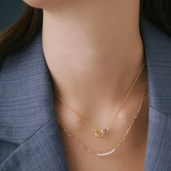 Two-Tone Linked Circle Necklace In Vermeil