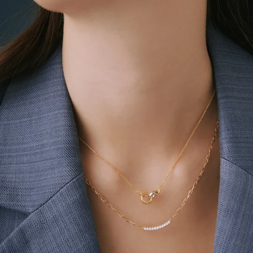 Two-Tone Linked Circle Necklace In Vermeil