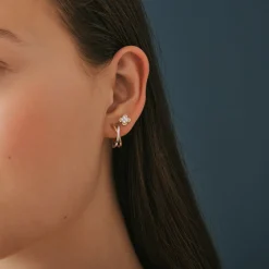 Two-Tone Open Huggie Hoop 'X' Earrings In Sterling Silver And Vermeil, 15Mm