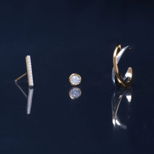 Two-Tone Open Huggie Hoop 'X' Earrings In Sterling Silver And Vermeil, 15Mm