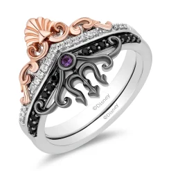 Ursula And Ariel Stack Band Set In Sterling Silver And 10K Rose Gold (1/6 Ct. Tw.)
