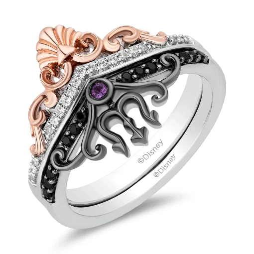 Ursula And Ariel Stack Band Set In Sterling Silver And 10K Rose Gold (1/6 Ct. Tw.)