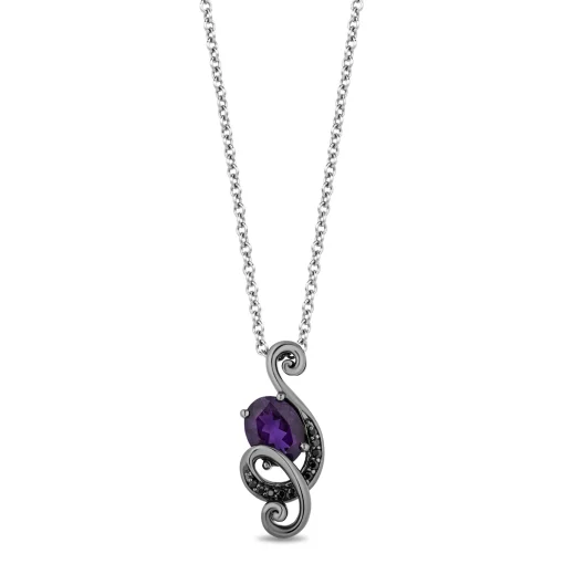 Ursula Black Diamond & Amethyst Pendant In Sterling Silver (1/10 Ct. Tw.)