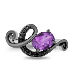Ursula Black Diamond & Amethyst Ring In Sterling Silver (1/10 Ct. Tw.)