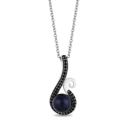 Ursula Black Diamond & Pearl Pendant In Black Rhodium-Plated Sterling Silver (1/10 Ct. Tw.)