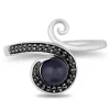 Ursula Black Diamond & Pearl Ring In Black & White Rhodium-Plated Sterling Silver (1/10 Ct. Tw.)