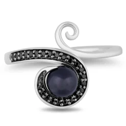 Ursula Black Diamond & Pearl Ring In Black & White Rhodium-Plated Sterling Silver (1/10 Ct. Tw.)