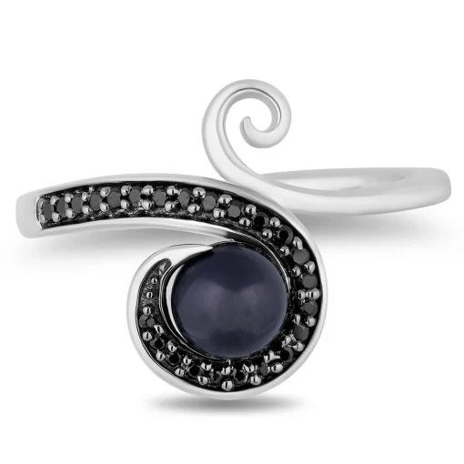 Ursula Black Diamond & Pearl Ring In Black & White Rhodium-Plated Sterling Silver (1/10 Ct. Tw.)