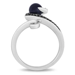 Ursula Black Diamond & Pearl Ring In Black & White Rhodium-Plated Sterling Silver (1/10 Ct. Tw.)