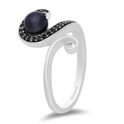 Ursula Black Diamond & Pearl Ring In Black & White Rhodium-Plated Sterling Silver (1/10 Ct. Tw.)