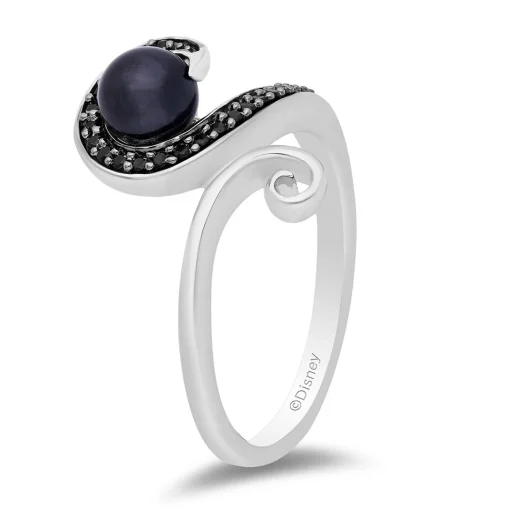 Ursula Black Diamond & Pearl Ring In Black & White Rhodium-Plated Sterling Silver (1/10 Ct. Tw.)