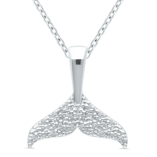 Whale Tail Pendant With Diamond Accents In Sterling Silver