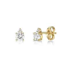 White Sapphire & Diamond Earrings In 10K Yellow Gold