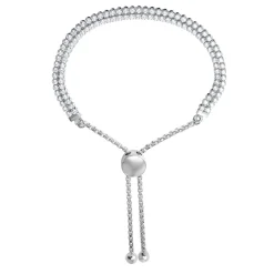 White Sapphire Bolo Bracelet In Sterling Silver