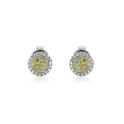 Yellow & White Diamond Stud Earrings In 14K Yellow & White Gold