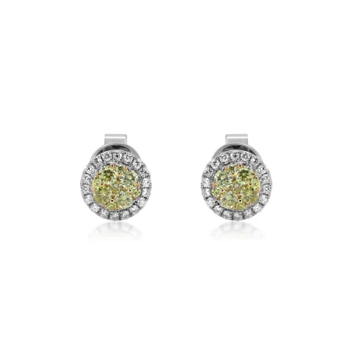 Yellow & White Diamond Stud Earrings In 14K Yellow & White Gold