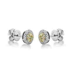 Yellow & White Diamond Stud Earrings In 14K Yellow & White Gold